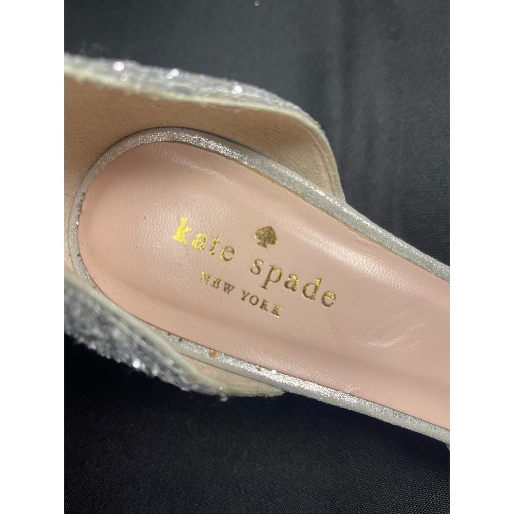 Kate Spade Silver Glitter Bow Peep Toe d'Orsay Stiletto Heels Pumps Size 7.5 - Picture 4 of 4